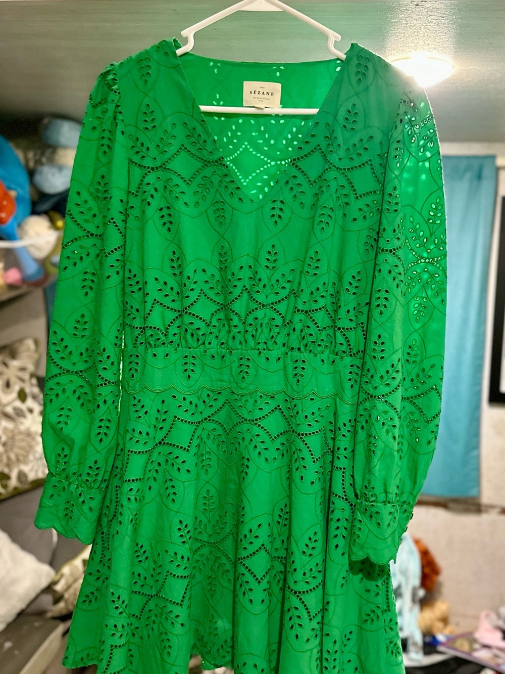 Sezane Vibrant Green Eyelet Midi Dress